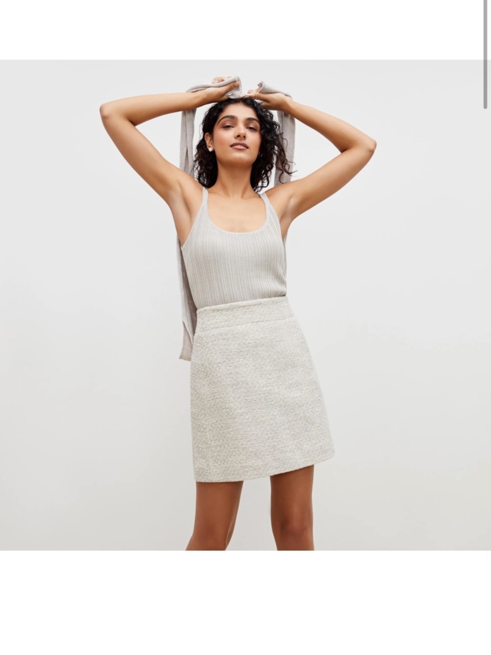 MM LAFLEUR The Rowley Skirt - Cotton Boucle Light Beige Tweed Mini Skirt - Women